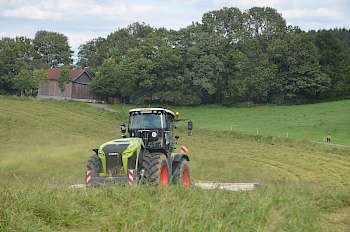 An Spitzentagen in der Mähsaison schafft Luis mit dem Triple-Mähwerk bis zu 100 ha Fläche am Tag.