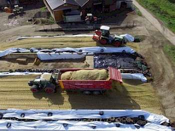 Zu den Hauptaufgaben der vier Xerion bei LU Spallek gehört die Siloverdichtung, bei Gras wie bei Mais. Foto: LU Spallek